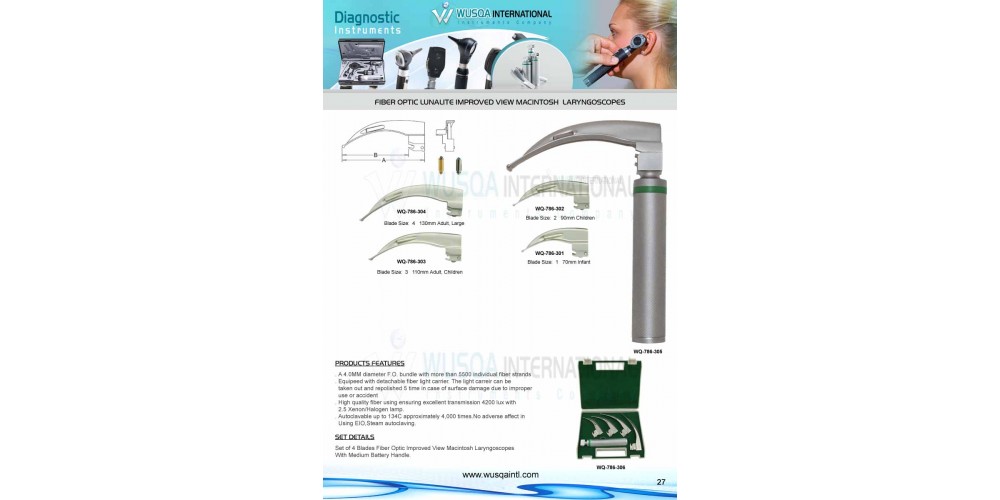 Fiber Optic Improved View Macintosh Blades Laryngoscopes.